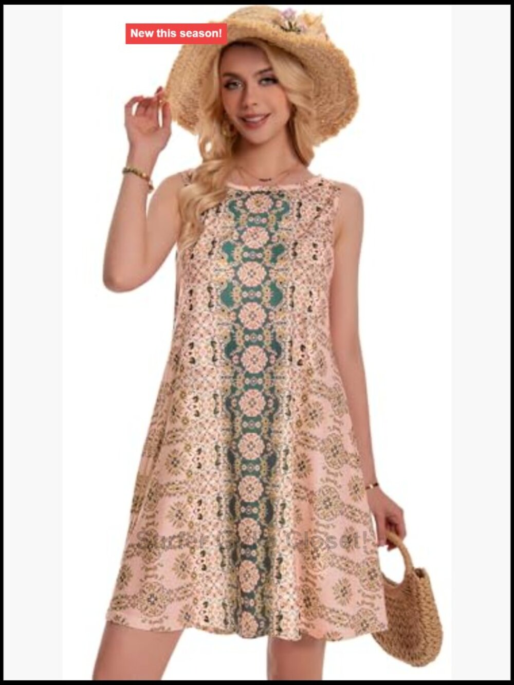 Sleeveless Boho Floral Swing Tank Dress with Pockets - Picture 3 of 7